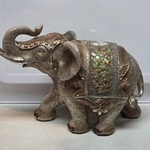 Ornate Mosaic Tiled Elephant Trunk Up Decorative Art Figurine Statue Home Decor
